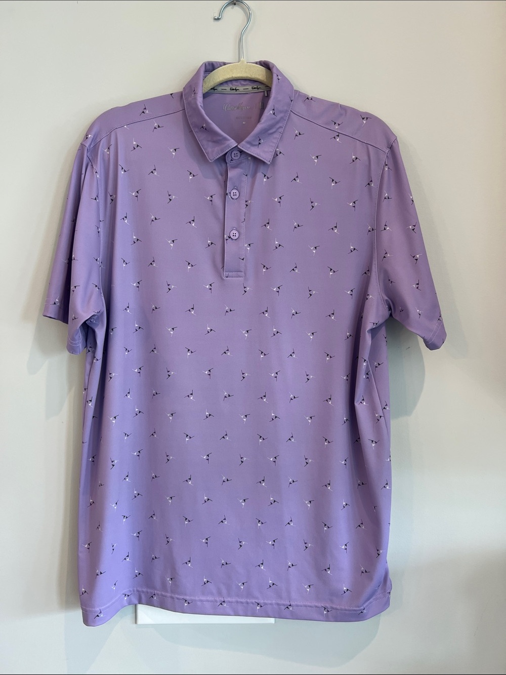 Walter Hagen Pinwheel Flag Print Performance Polo Lavender Golf Shirt Men’s M
